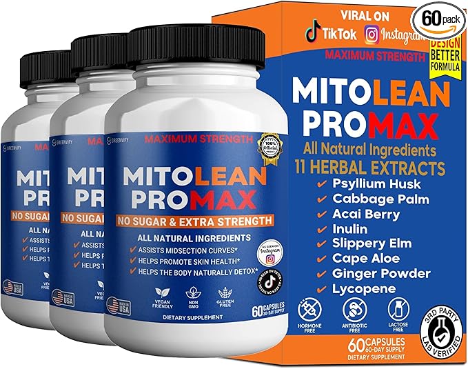 MitoLean ProMax Maximum Strength Supplement, 60 Capsules, All Natural Ingredients, Sugar Free, Vegan, Gluten Free, Made in USA (3)