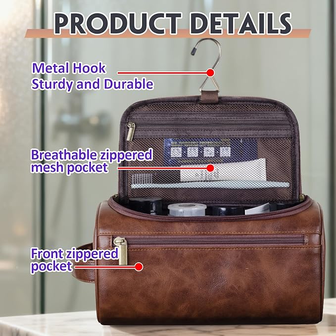 HDSD Personalized Toiletry Bag for Men,Engraved Name/Logo for Husband, Boyfriend, Dad, Wedding, Anniversary, Gift (Yellowish Brown)