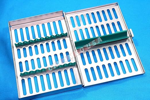 German Stainless 1 Dental Sterilization Cassette Rack Tray Box for 10 Surgical Instruments-Green