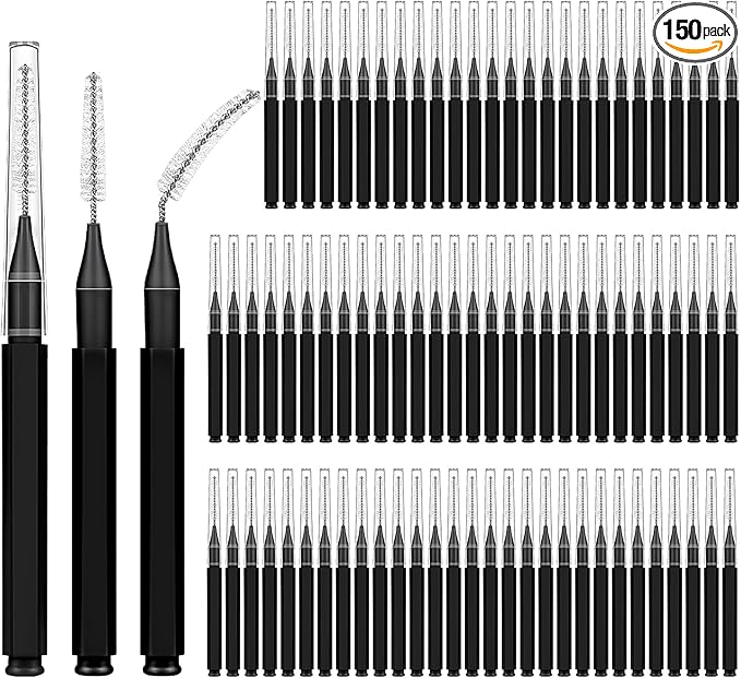 150 Pack Interdental Brushes for Braces, Plastic Dental Brushes Cleaner Between Teeth, Tooth Pick Tool Interdentales with Soft Spiral Brush Head - Efficient Oral Care, Black