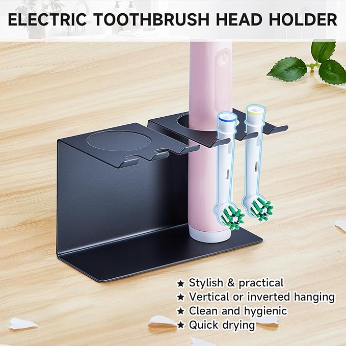 Electric Toothbrush Head Holders Desktop or Wall Mounted Electric Tooth Brush Holders, Bathroom Shower Tooth Brush Head Holder, Adhesive Toothpaste Holder, Toothbrush Head Stand, Black