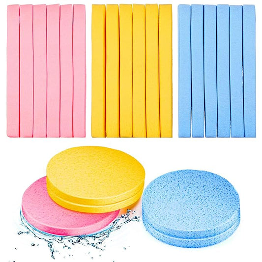 Patelai 120 Pieces Compressed Facial Sponge for Estheticians Face Makeup Removal Cleansing Sponge Pad Exfoliating Spa Wash Round Facial Cleansing Pads Supplies(Pink, Yellow, Blue)