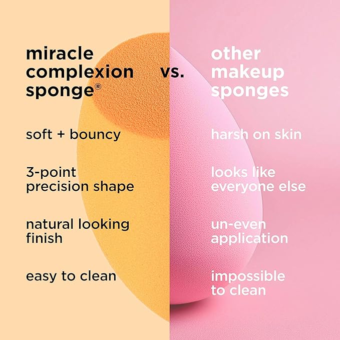 Real Techniques 6 Pack Assorted Makeup Blending Sponges, 3 Miracle Makeup Sponges, For Blending, Baking, And Setting, Use With Foundation & Powder, Dewy or Matte Finish, Cruelty-Free