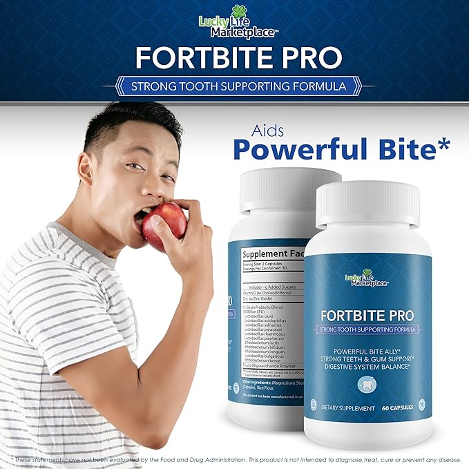 Fortbite Pro - Oral Health Probiotics - Support Healthy Teeth & Gums - Strong Tooth Supporting Formula - Promote Healthy Mouth Bacteria with Multi-Strain Probiotic - Premium Dental Probiotic Care