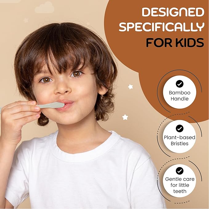 Oral Aid Bamboo Toothbrushes for Kids, Bamboo Handle, Eco-Friendly Kids Bamboo Toothbrush Set, Soft Bristle, Biodegradable Packaging, 4 Pack