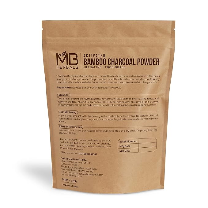 MB Herbals Activated Charcoal Powder 3.5 oz (100g) | Food Grade Bamboo Charcoal | Deep Cleansing for Skin & Hair | Ideal for Face Masks, Toothpowder & DIY Care