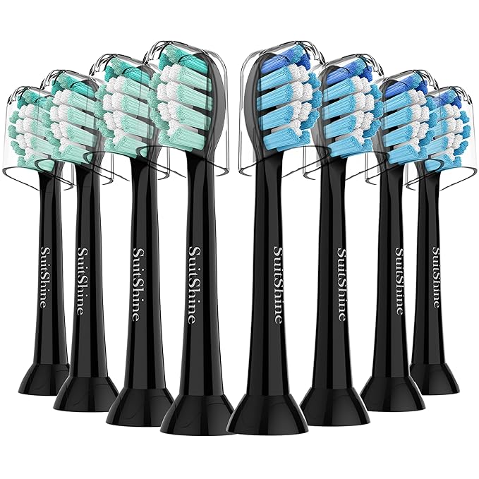 Replacement Toothbrush Heads Compatible with Philips Sonicare and More Click-on Handles 8 Pack Black