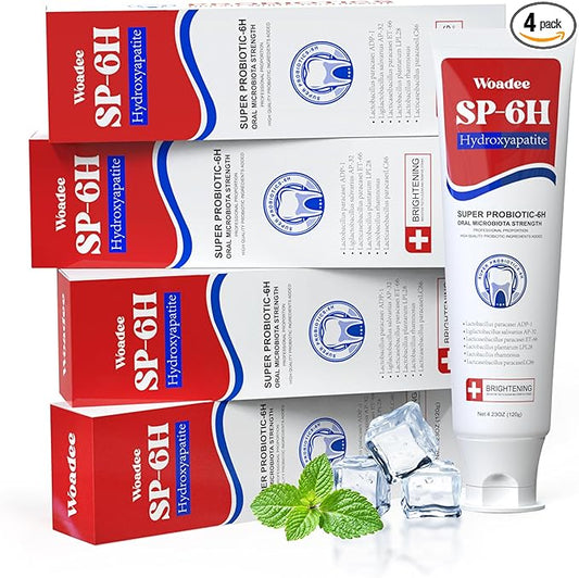 Woadee SP-6 Hydroxyapatite Toothpaste, SP-6 Probiotic Whitening Toothpaste,6 Probiotics+Hydroxyapatite Formula for Teeth Whitening, Strengthening and Enamel Protection，Mint Flavor, Fresh Breath(4)