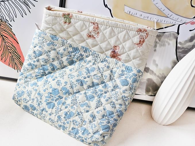 HAPPYHEIDI Cotton Quilted Makeup Bag Cosmetic Toiletry Travel Pouch Purse accessory Organizer,Cute Bears