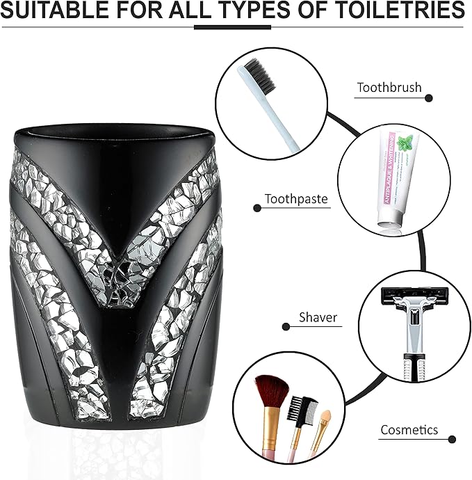 Zahari Home Sinatra Bath Tumbler Toothbrush and Toothpaste Holder Makeup Brushes Organizer, Black