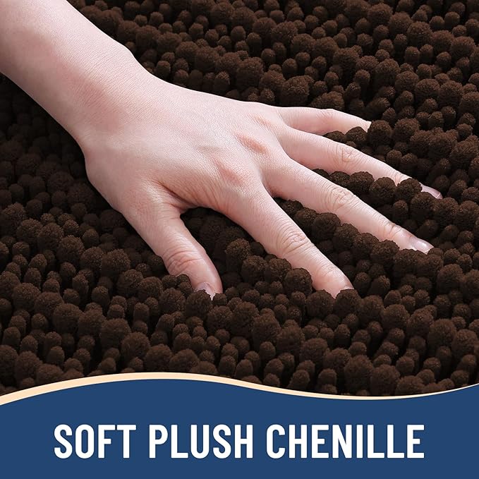 Arotive Luxury Chenille Bathroom Rug Mat, Extra Soft Thick Absorbent Shaggy Bath Rugs, Non-Slip Machine Wash Dry, Plush Bath Mats for Bathroom, Shower and Tub, 44x32, Brown