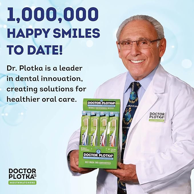 MOUTHWATCHERS Soft Flossing Toothbrushes for Adults, Bulk Pack of 12, Ultra Clean Manual Toothbrush Set for Sensitive Teeth & Gums, by Dr. Plotka, Assorted Colors