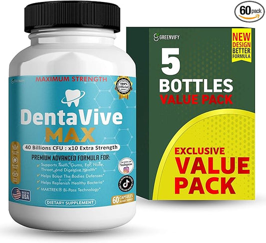 DentaVive Max Probiotic Supplement, 40 Billion CFU, 60 Capsules, Premium Oral Health Support for Teeth, Gums, Digestive Health (5)