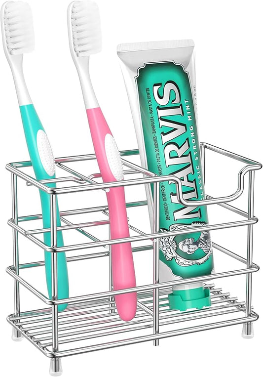 HBlife Toothbrush Holders for Bathroom, 5 Slots Silver Stainless Steel Bathroom Accessories Organizer