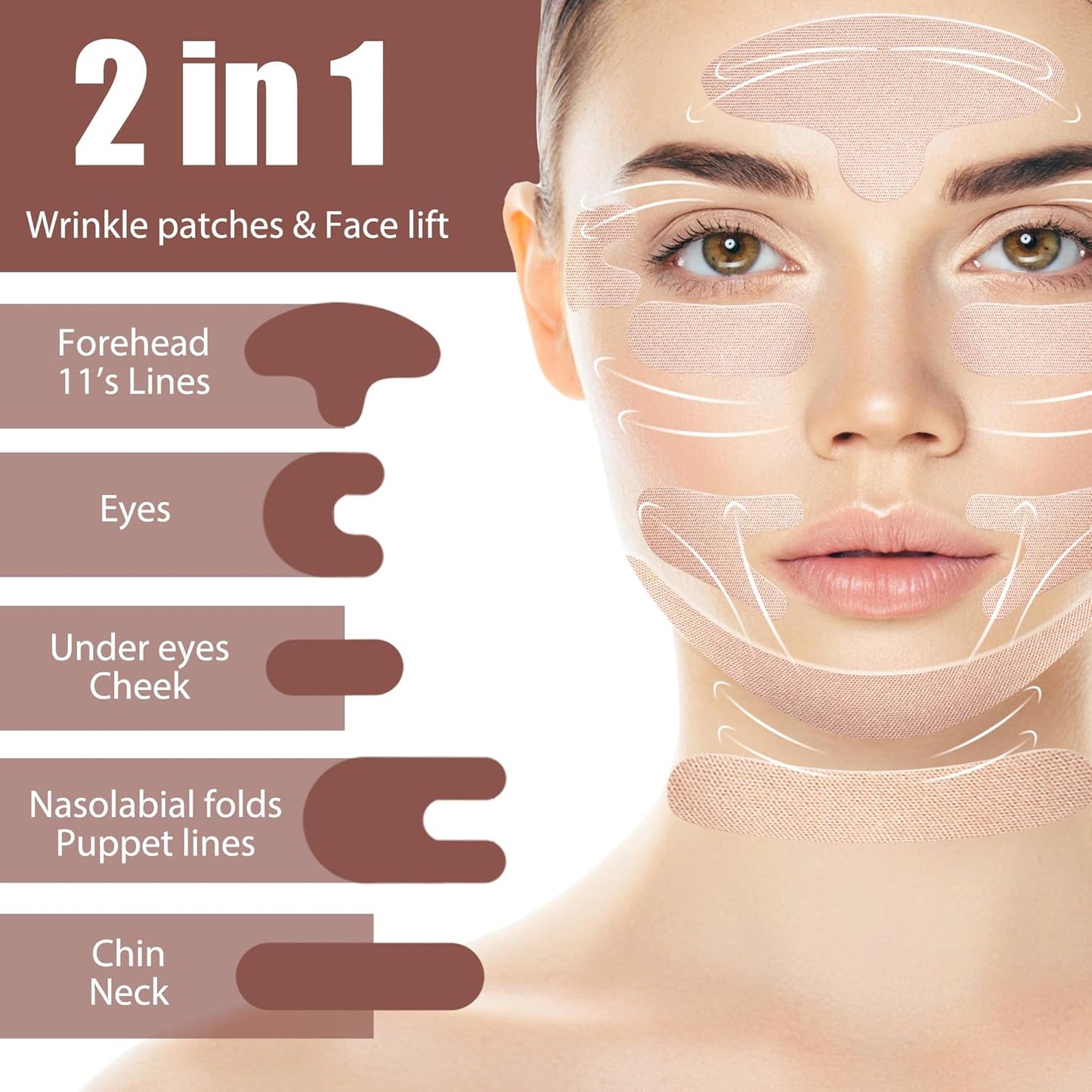 Face Lift Tape Pink Forehead Wrinkle Patches,Neck Wrinkle Patches,Face Lift for Lip,Double Chin,Smile Line,Mouth Tape For Sleeping,Double Chin Reducer 2 Rolls