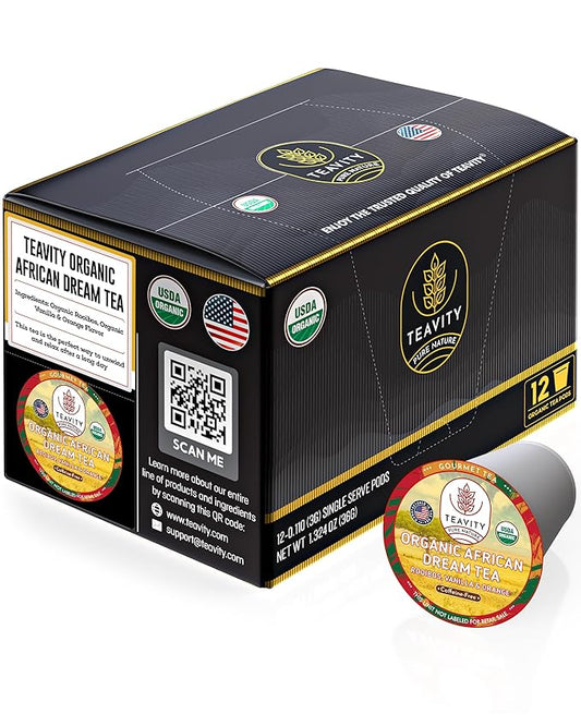 Organic Rooibos Tea Pods with Vanilla & Orange - Naturally Decaf Tea - African Dream by Teavity (12 Tea Pods)