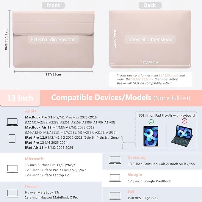 HYZUO 13 Inch Laptop Sleeve Case with Stand for 2025-2018 MacBook Air 13 M4 M3 M2 M1, 2025-2016 MacBook Pro 13 M2 M1, 13" iPad Pro/Air, Surface Pro 11/10/9, XPS 13, with Pouch, Apricot