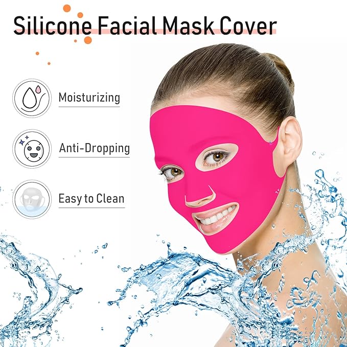 Maitys 32 Pcs Facial Chest Neck Silicone Pad Reusable Face Forehead Patches Facial Sleeping Mask Cover for Smoothing Chest Neck Forehead Eye Mouth (Rose Pink,Clear)