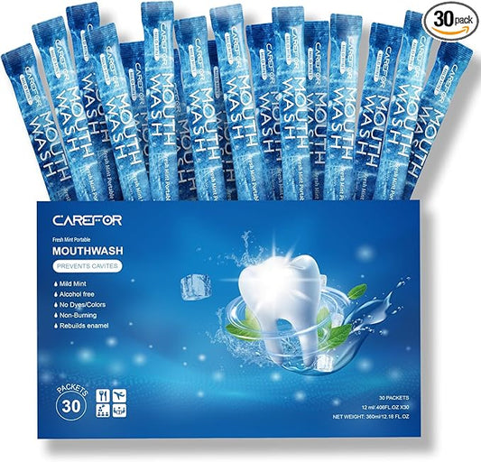 Mouthwash Travel Size, Portable Fresh Breath Mouthwash, Alcohol-Free, ICY Mint Flavor, Mini Pack – to Go for On-The-Go Freshness, Bulk Packets 0.41 Fl Oz (Pack of 30)