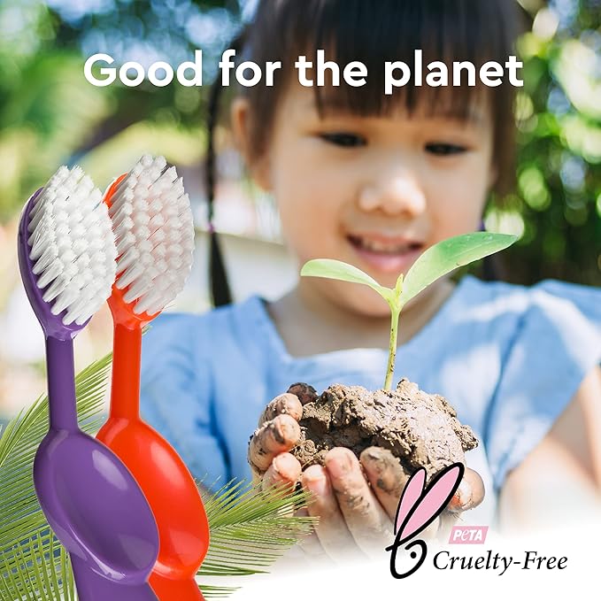 RADIUS Kidz Toothbrush Children's Right Hand BPA Free ADA Accepted Designed to Clean Teeth & Gums for Children 6 Years & Up - Assorted Colors - Pack of 6