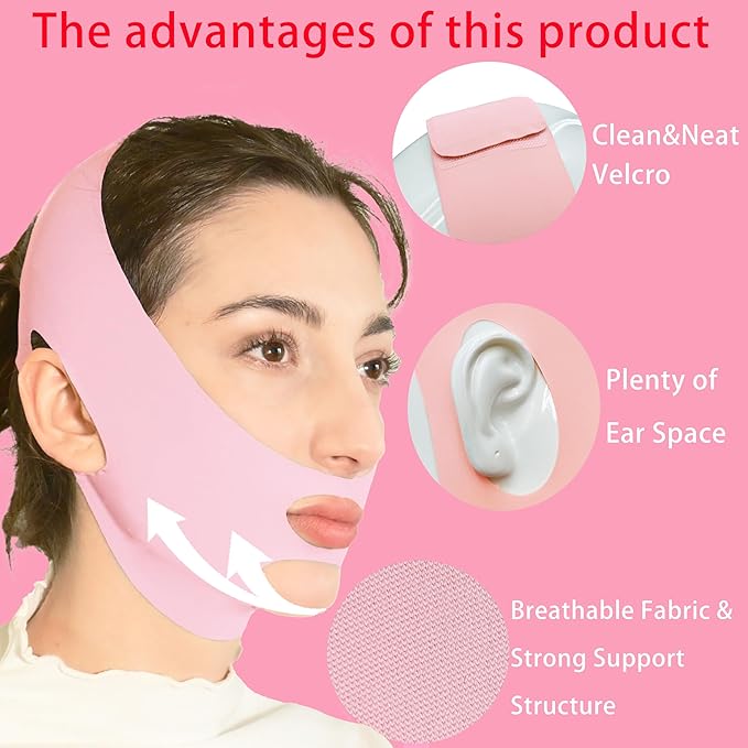 V Line Lifting Mask Chin Strap for Sleeping, Face Lifting Strap, Chin Strap, V Line Mask, Jawline Shaper, Jaw Strap, Double Chin Reducer, Face Lift Tape & Snoring Solution (Pink)