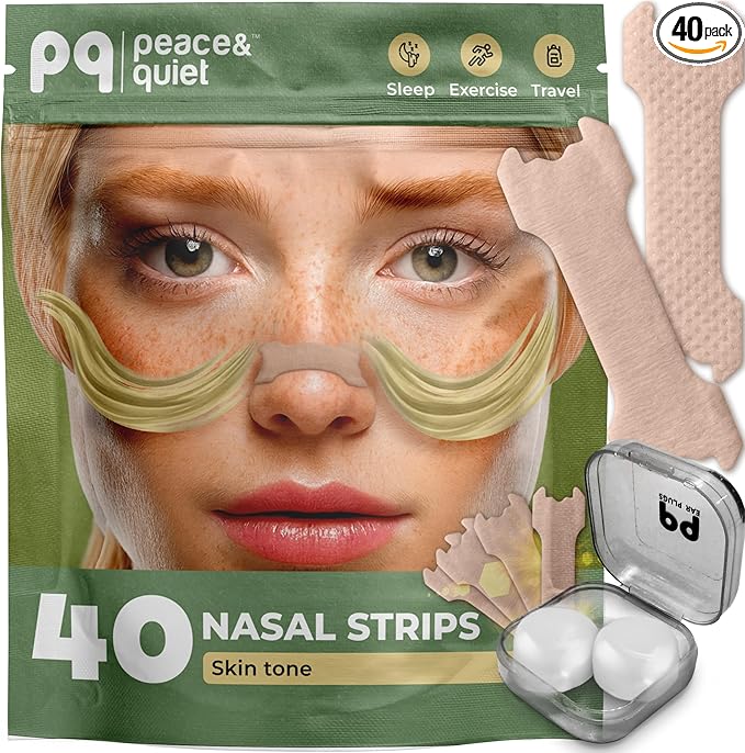 Peace&Quiet PQ 40 Nasal Strips for Snoring, Nasal Stripes for Sports & Sleeping - Nose Strips for Congestion Relief, Snore Reducing Aids - Improve Sleep, Reduce Snoring | Skin Tone