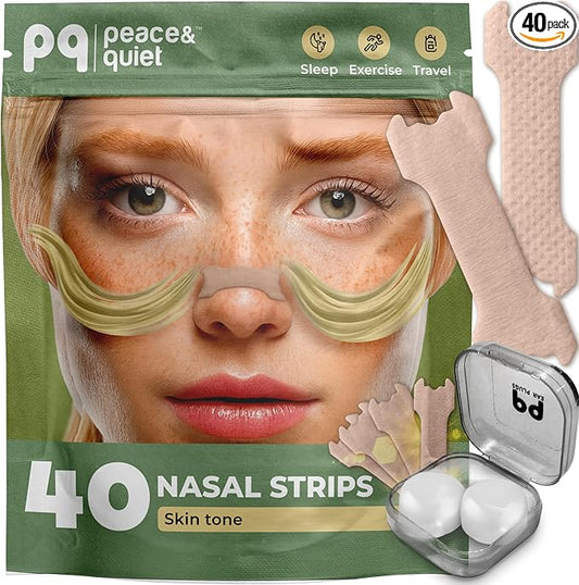 Peace&Quiet PQ 40 Nasal Strips for Snoring, Nasal Stripes for Sports & Sleeping - Nose Strips for Congestion Relief, Snore Reducing Aids - Improve Sleep, Reduce Snoring | Skin Tone