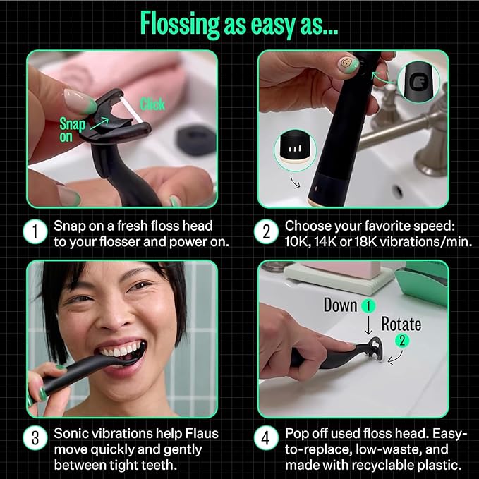 FLAUS Electric Flosser Refills (Shark Tank) 90ct Dental Floss Heads w/Gentle Gliding Floss - Refillable Floss Picks, Easy Glide Flossing, Gentle Gum Care, Dentist Recommended Tooth Flossers, Eco