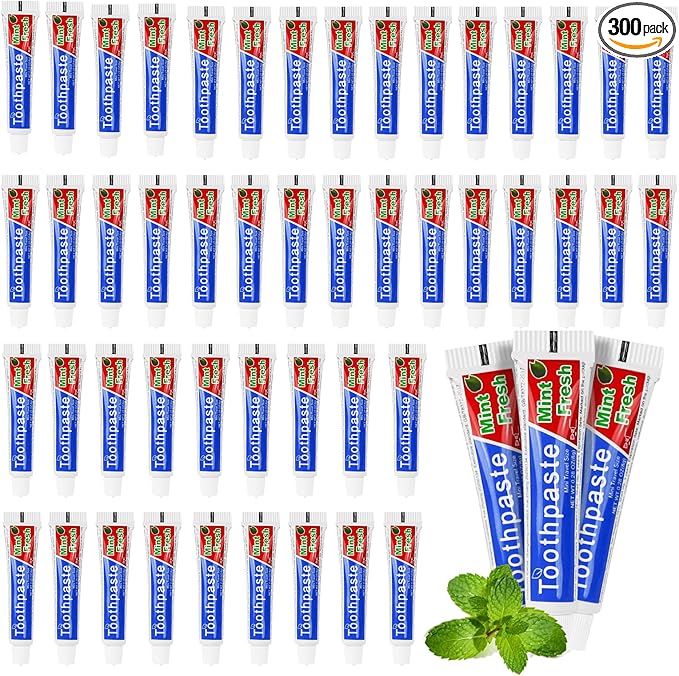 HOIQIRY 0.28 oz Small Travel Size Toothpast Bulk - Pack of 300,Disposable Mint Flavor 0.8x3.14 inches Single Use Mini Toothpaste for Hotel,Camping,Homeless,Charity,Guests,Office,Vacation