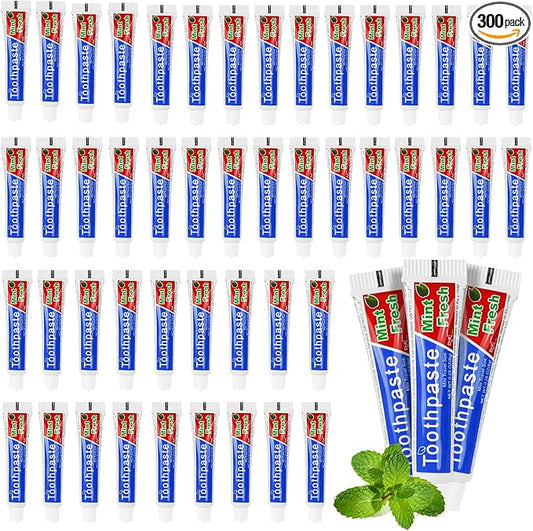HOIQIRY 0.28 oz Small Travel Size Toothpast Bulk - Pack of 300,Disposable Mint Flavor 0.8x3.14 inches Single Use Mini Toothpaste for Hotel,Camping,Homeless,Charity,Guests,Office,Vacation