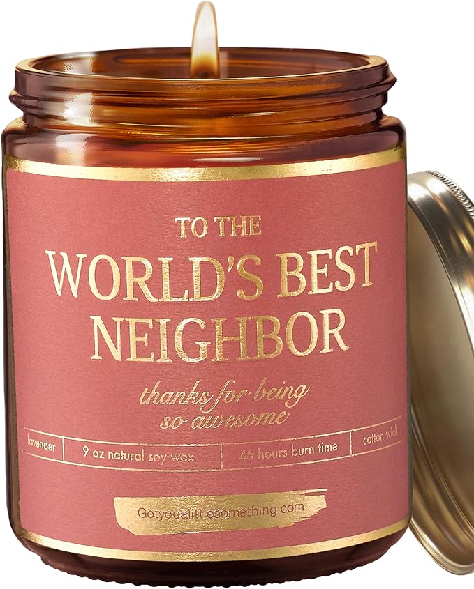 Worlds Best Neighbor Lavender Soy Candle | Neighbors Appreciation Gift for House Warming, New Home, Farewell, Goodbye, Moving Out | Welcome to The Neighborhood Housewarming Gifts for New Neighbors