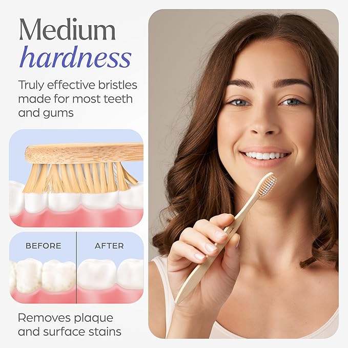 Bamboo Toothbrushes Medium Bristles 50 Pack - BPA Free Medium Bristles Toothbrushes for Adults - Eco-Friendly, Natural Wooden Toothbrush