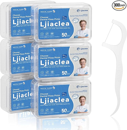 Floss Picks 300 Count Dental Floss Sticks Gen 3 Bulk Tooth Picks Flossers with Travel Case Toothpicks for Family Restaurant Adults Teeth Cleaning