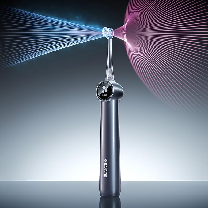 RANVOO AirJet II [Upgraded Jet Clean] Sonic Electric Toothbrush, 100% Plaque Removal, White for Adult Protect Gum Orthodontic Teeth Clean Rechargeable Gift with 3 Pro Brush Heads, Graphite Gray