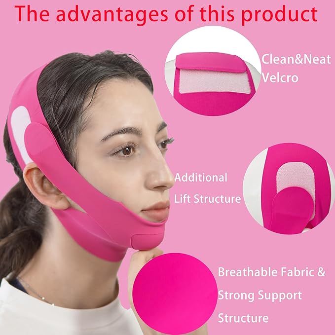 V Line Lifting Mask Chin Strap for Sleeping, Chin Strap, V Line Mask, Face Lifting Strap, Jawline Shaper, Jaw Strap, Double Chin Reducer,Face Lift Tape & Snoring Solution (Rose)