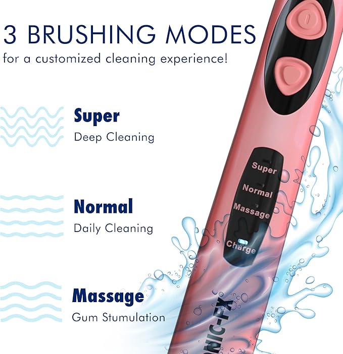 Sonic-FX Solo Electric Toothbrush - 3 Brushing Modes - with Intelligent Auto-Timer, Includes 2 Tooth Brush Heads, and 1 Interdental Head, Rechargeable, Electronic Charging/Storage Base (Coral)