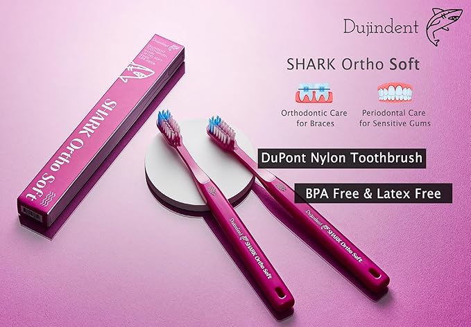 Orthodontic Toothbrush for Braces [6 Packs] V Trim Cutting American Bristles Braces Toothbrush for Brackets and Wires Cleaning (Shark Ortho Soft, 6 Pack)