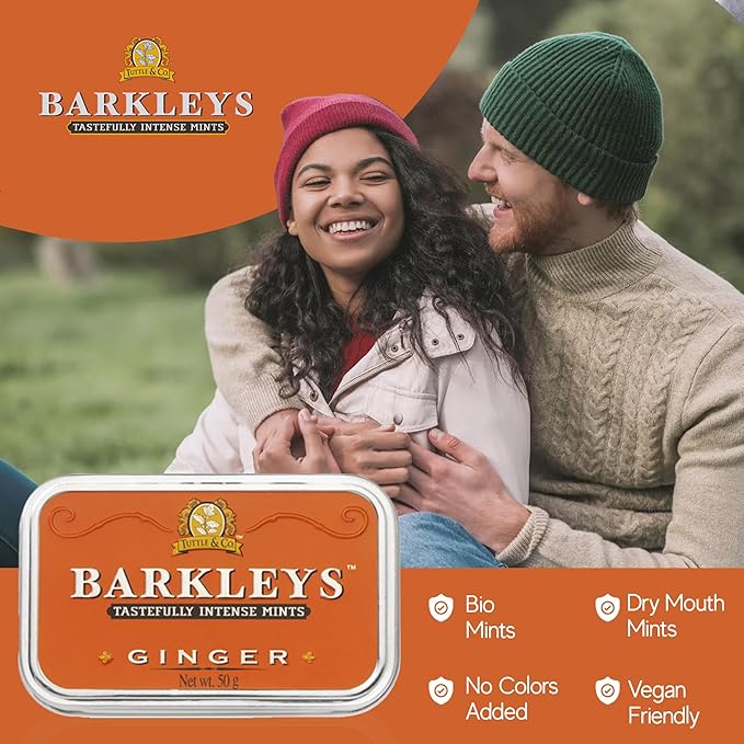 Barkleys Ginger Breath Mints - Strong Ginger Flavor Cool Mint Candy For Party, After Dinner, Wedding, Every Day Use - Vegan Breath Mints In Reusable Classic Travel Tins, 1 Pack, 50 Count Each