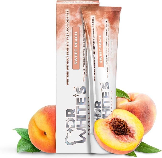 Dr. White’s Fruit by Design™ Line — Sweet Peach Fluoride-Free Nano-Hydroxyapatite Toothpaste, 3.5 oz | Mint-Free | Dentist-Formulated | Enamel-Identical Mineral Care