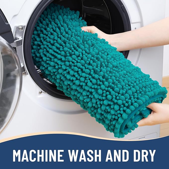 Arotive Luxury Chenille Bathroom Rug Mat, Extra Soft Thick Absorbent Shaggy Bath Rugs, Non-Slip Machine Wash Dry, Plush Bath Mats for Bathroom, Shower and Tub, 30x20, Lake Blue