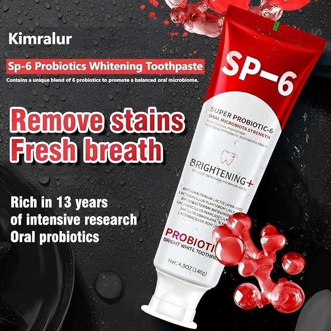 Sp-6 Probiotics Whitening Toothpaste, Sp-6 Ultra Whitening Toothpaste, Enhanced Formula with Enamel-Safe, Fluoride-Free, Fresh Breath Mint Flavor for Oral Health (1)