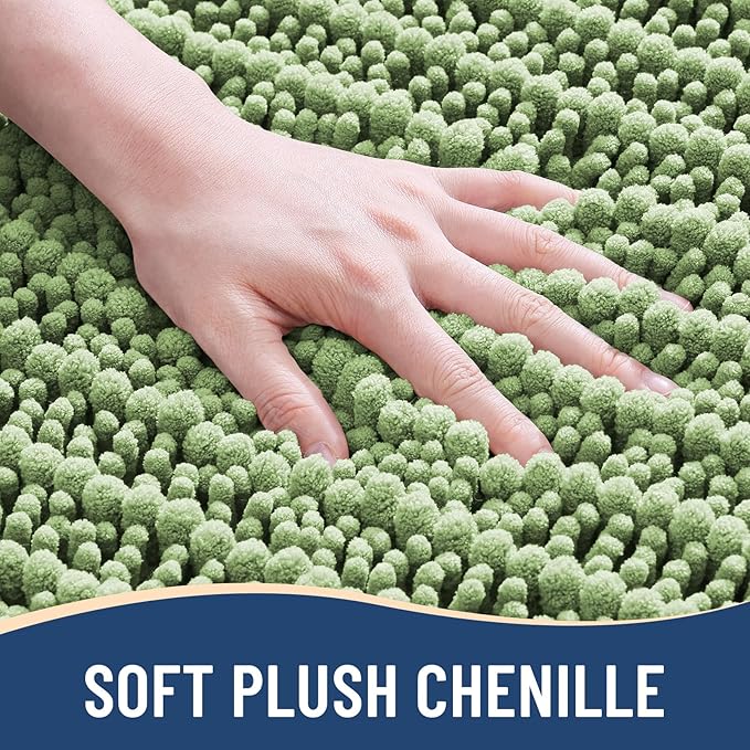 Arotive Luxury Chenille Bathroom Rug Mat, Extra Soft Thick Absorbent Shaggy Bath Rugs, Non-Slip Machine Wash Dry, Plush Bath Mats for Bathroom, Shower and Tub, 24x16, Sage Green
