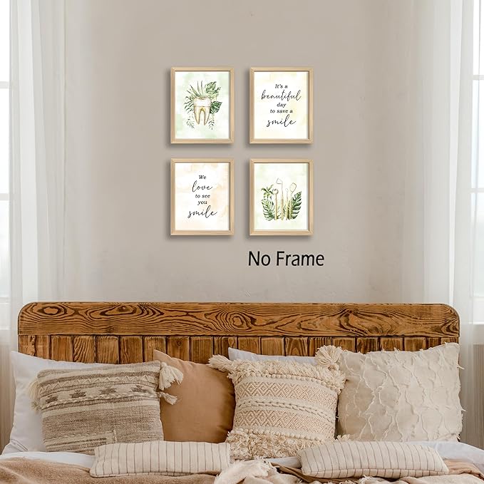 KSDUT Dental Wall Decor Art Set of 4 - Dentist Clinic Artwork Poster Prints Green Leaf Wall Decor Botanical Dentistry Picture Wall Art for Office Home Hospital Decorations - 8"x10" Unframed