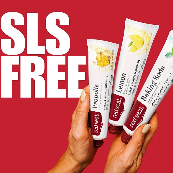 Red Seal Herbal & Mineral Fluoride Free Lemon Toothpaste - Mint Free Toothpaste for Adults - Vegan Friendly, Cruelty Free, No Artificial Colors or Flavors, NATRUE Certified Natural, SLS Free, 3.53 oz