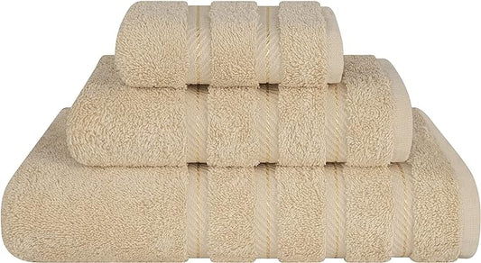 American Soft Linen Premium 3 Piece Towel Set, 1 Bath Towel 1 Hand Towel 1 Washcloth, 600 GSM 100% Cotton Turkish Towels for Bathroom, Beige Towel Set