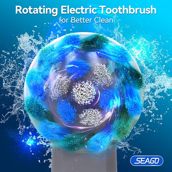 SEAGO Rotating Electric Toothbrush with 8 Round Brush Heads, with 5 Cleaning Modes, Sonic Technology Whitening Teeth in 14 Days, for Adult and Kids, SG-2603 (Blue)
