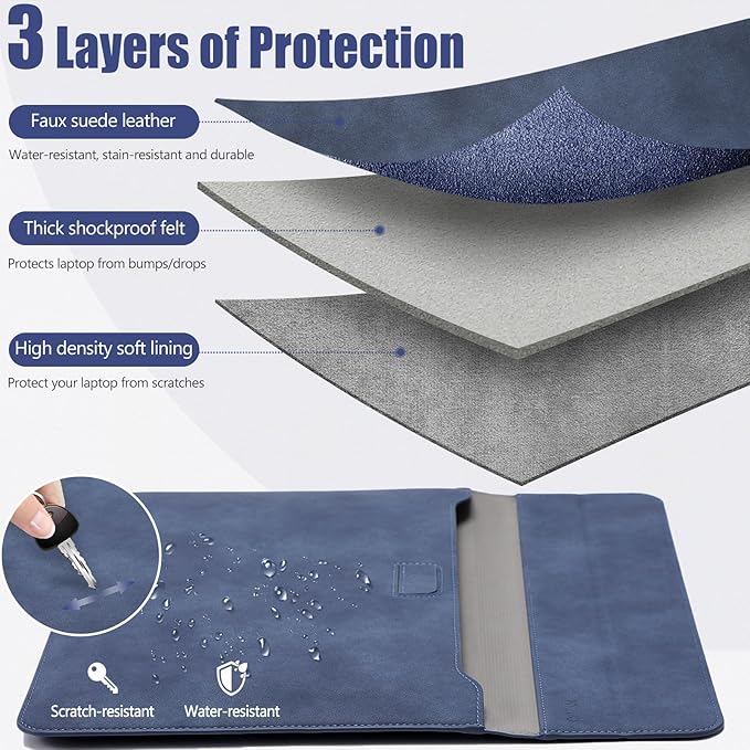 HYZUO 15 Inch Laptop Sleeve Case with Stand for MacBook Air 15 M4 A3241 M3 A3114 M2 A2941 2025-2023, 15" Surface Laptop 7/6/5/4, MacBook Pro 15 A1990 A1707 2019-2016, with Pouch, Navy Blue
