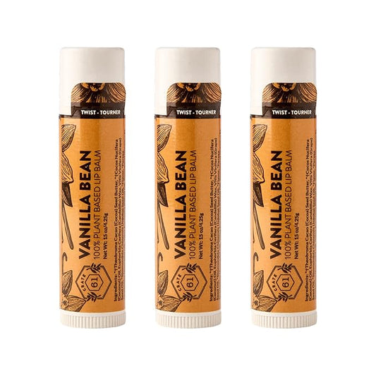 Crate 61 Lip Balm - Vanilla Bean – Plastic-Free Plant Pod® Tube – Made with USDA Organic Ingredients & Fair Trade Vanilla – Natural, Moisturizing Lip Care for Dry Lips – Safe for Men, Women & Kids