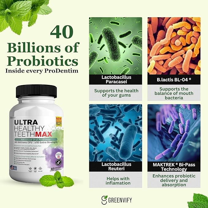 Ultra Healthy Teeth Max Probiotic Supplement, 40 Billion CFU, 60 Capsules, Advanced Oral Health Formula (5)
