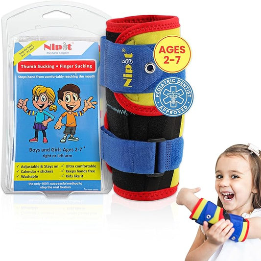 NIPIT Age 2-7 Thumb Sucking Habit STOP for Kids, Best Toddler Finger Sucking Prevention. #1 Pediatric Dentist Rated, since 2014, Keep Fingers Uncovered to Develop and Play, INCLUDES Motivation Program